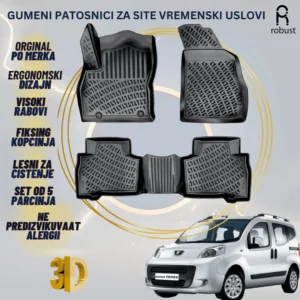www.samad.mk-3D gumeni patosnici za Peugeot Bipper 2008-2015 Patosnici Robust za site vremenski uslovi