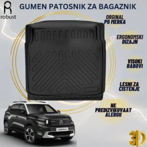 www.samad.mk-3D gumen patosnik za bagaznik za Citroen C3 Aircross MHEV долно ниво 2024 Korito za gepek Robust za site vremenski uslovi