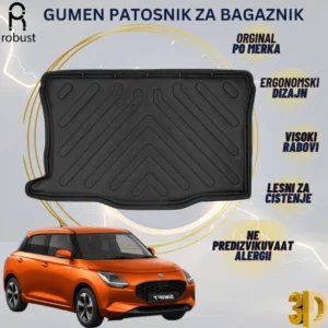 www.samad.mk-3D gumen patosnik za bagaznik za Suzuki Swift 2024 MHEV Korito za gepek Robust za site vremenski uslovi