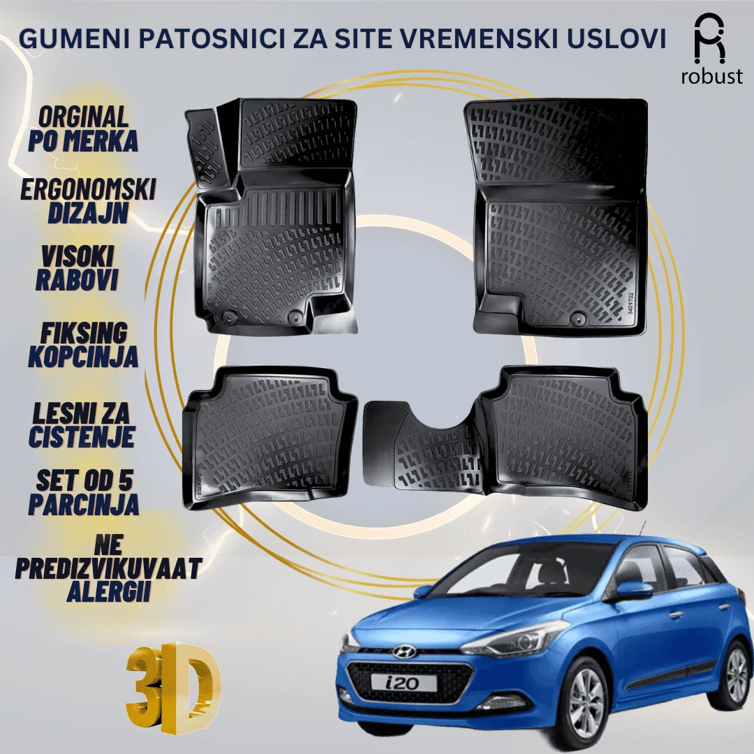 www.samad.mk-3D gumeni patosnici za Hyundai i20 MK1 2008-2014 Patosnici Robust za site vremenski uslovi