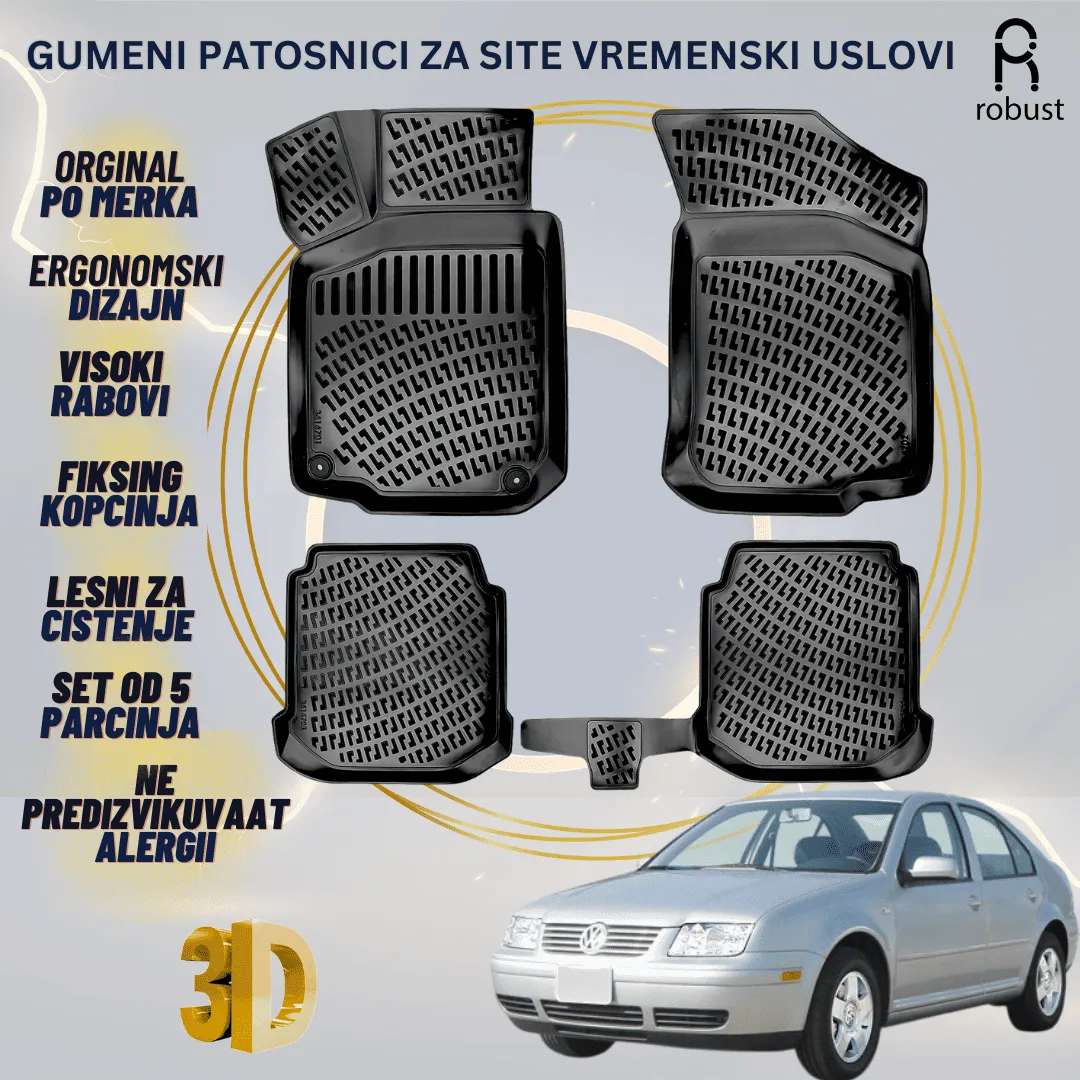 www.samad.mk-3D gumeni patosnici za Volkswagen Bora 1999-2006 Patosnici Robust za site vremenski uslovi
