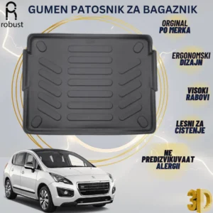 www.samad.mk-3D gumen patosnik za bagaznik za PEUGEOT 3008 MK1 2008-2016 Korito za gepek Robust za site vremenski uslovi
