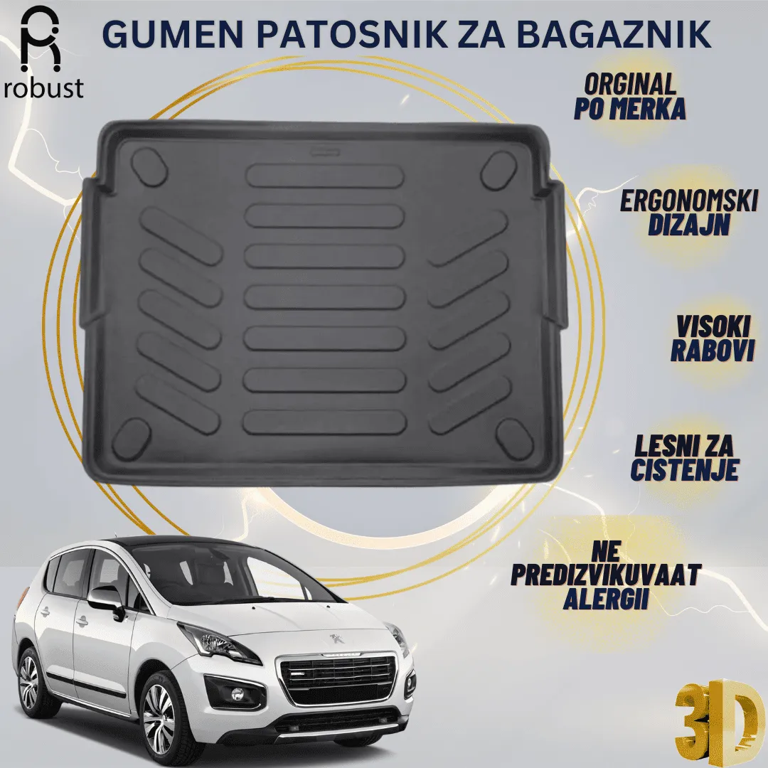 www.samad.mk-3D gumen patosnik za bagaznik za PEUGEOT 3008 MK1 2008-2016 Korito za gepek Robust za site vremenski uslovi