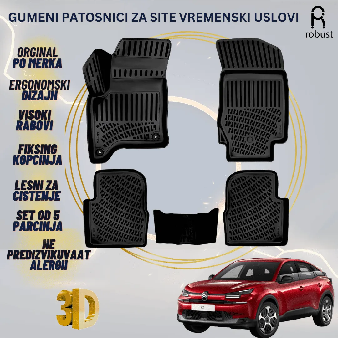www.samad.mk-3D gumeni patosnici za Citroen C4 Hybrid 2025 Patosnici Robust za site vremenski uslovi