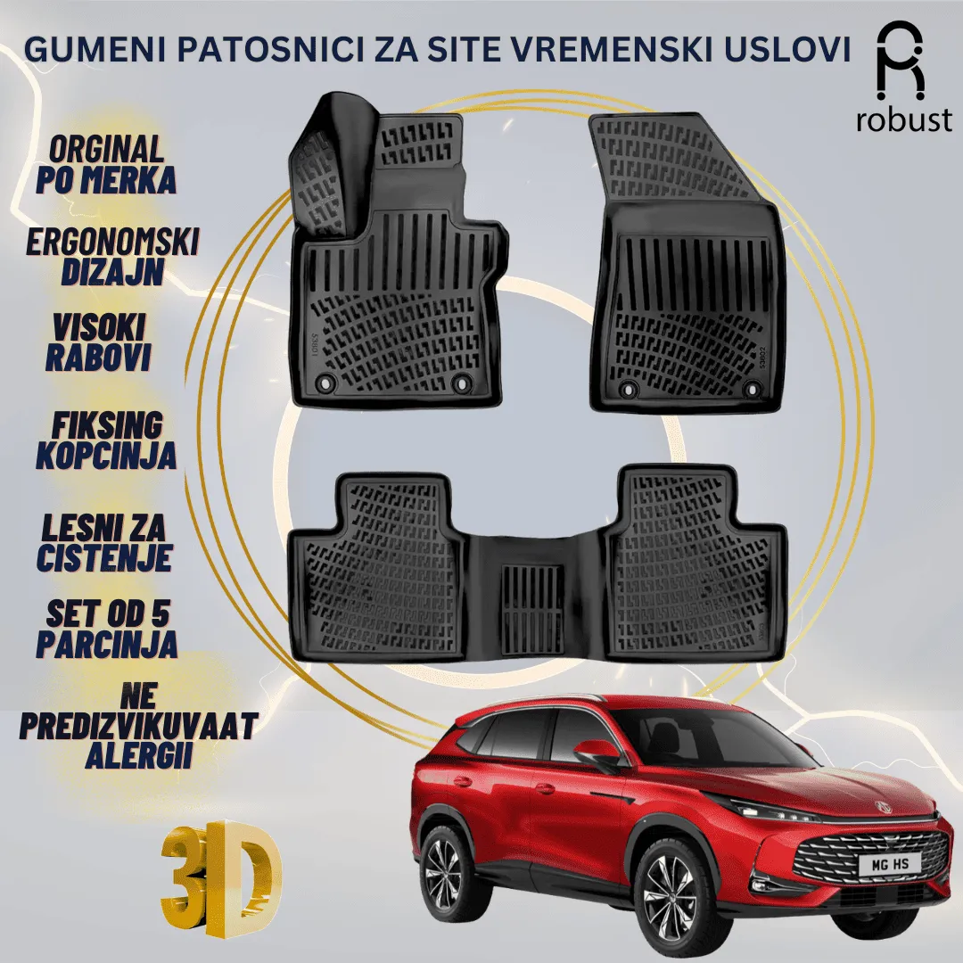 www.samad.mk-3D gumeni patosnici za MG HS PHEV 2024 Patosnici Robust za site vremenski uslovi